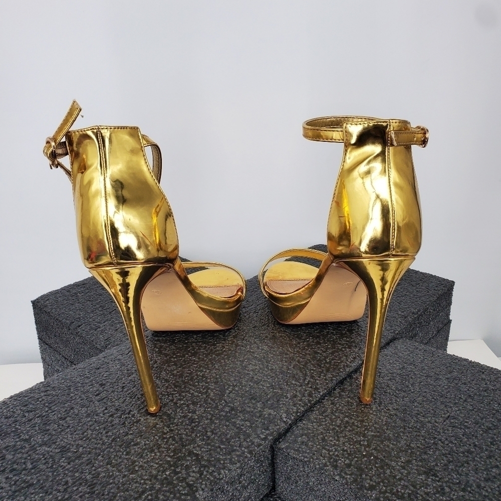 Liliana Metallic Gold Ankle-Strap Stiletto Heels - Picture 7 of 13